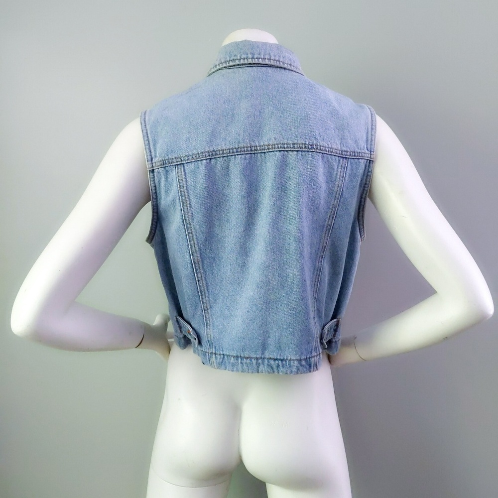 Vintage 90s Old Navy Bespoke OOAK Studded Collar Denim Vest M - Picture 6 of 7